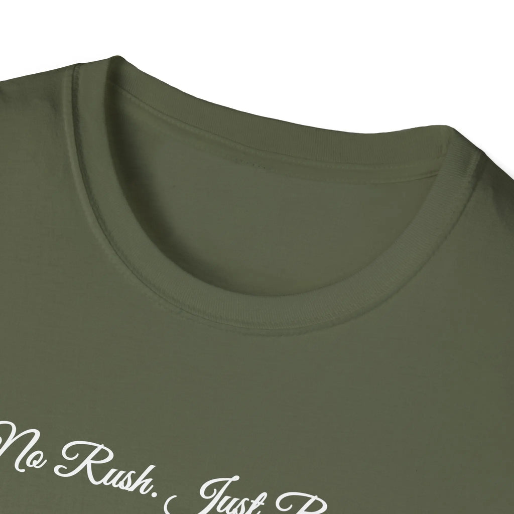 T-Shirt — "No Rush Just Results" Minimal Script Tee Printify
