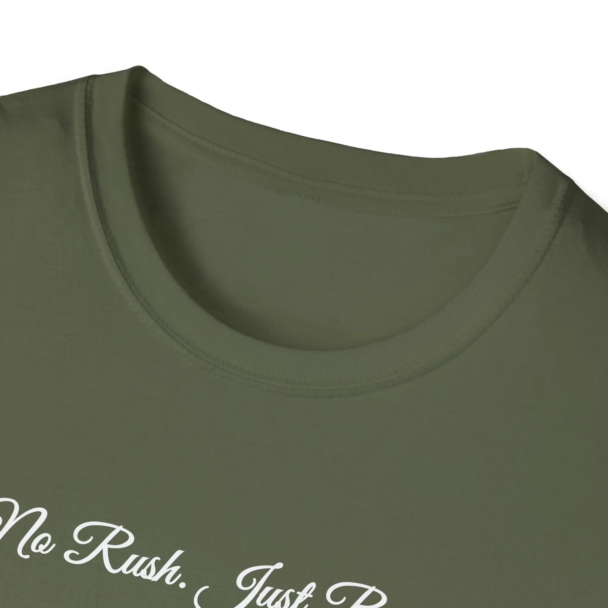 T-Shirt — "No Rush Just Results" Minimal Script Tee Printify
