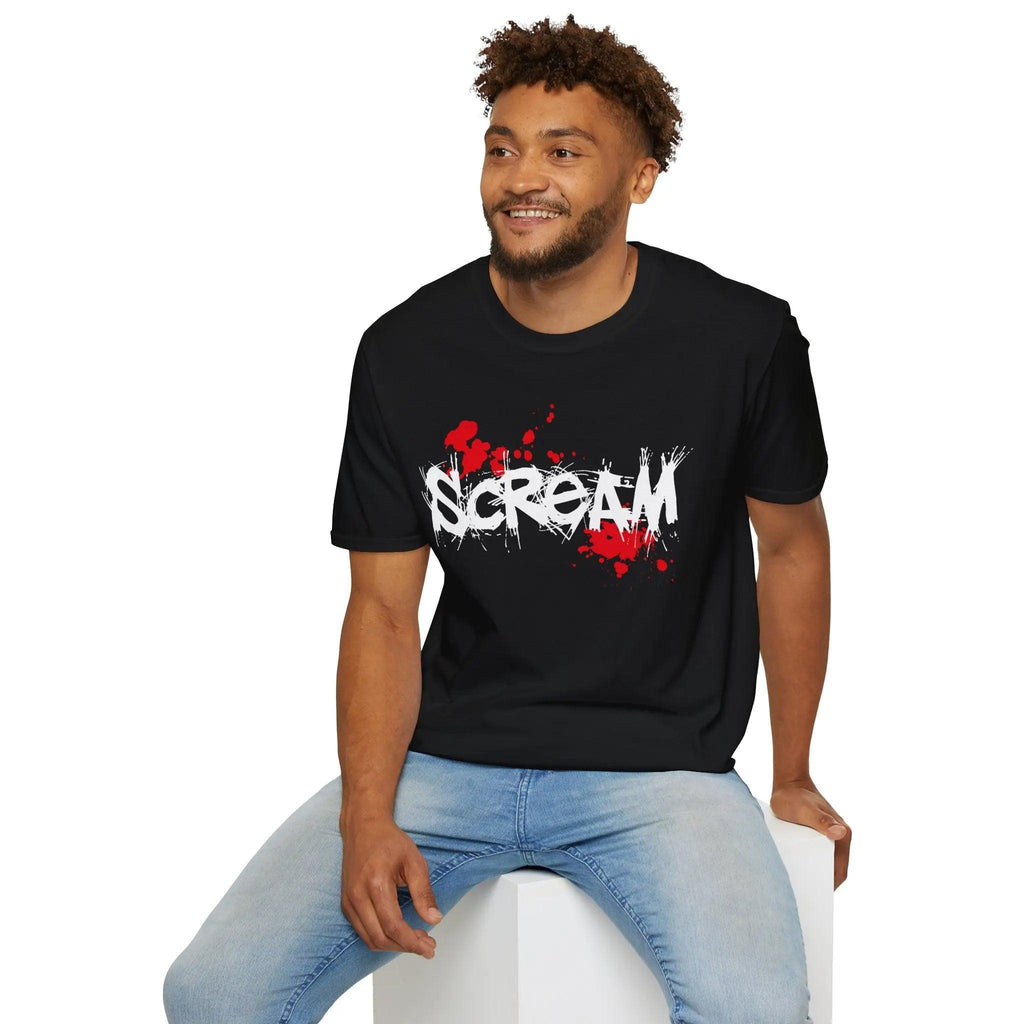 Scream Horror Graphic T-Shirt — Blood Splatter Scary Halloween Tee Printify
